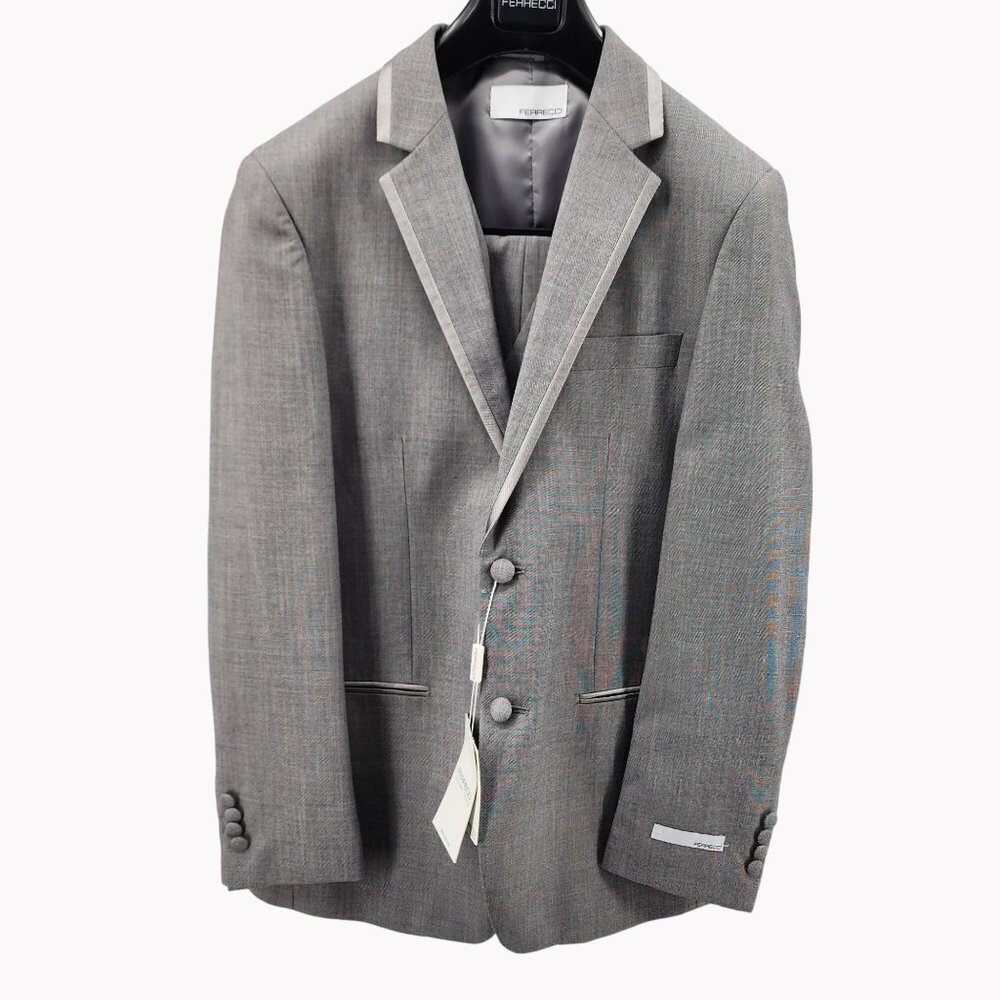 Ferrecci Mens Slim Fit 3pc Tuxedo Suit Celio Grey 36S pants 30 unhemmed